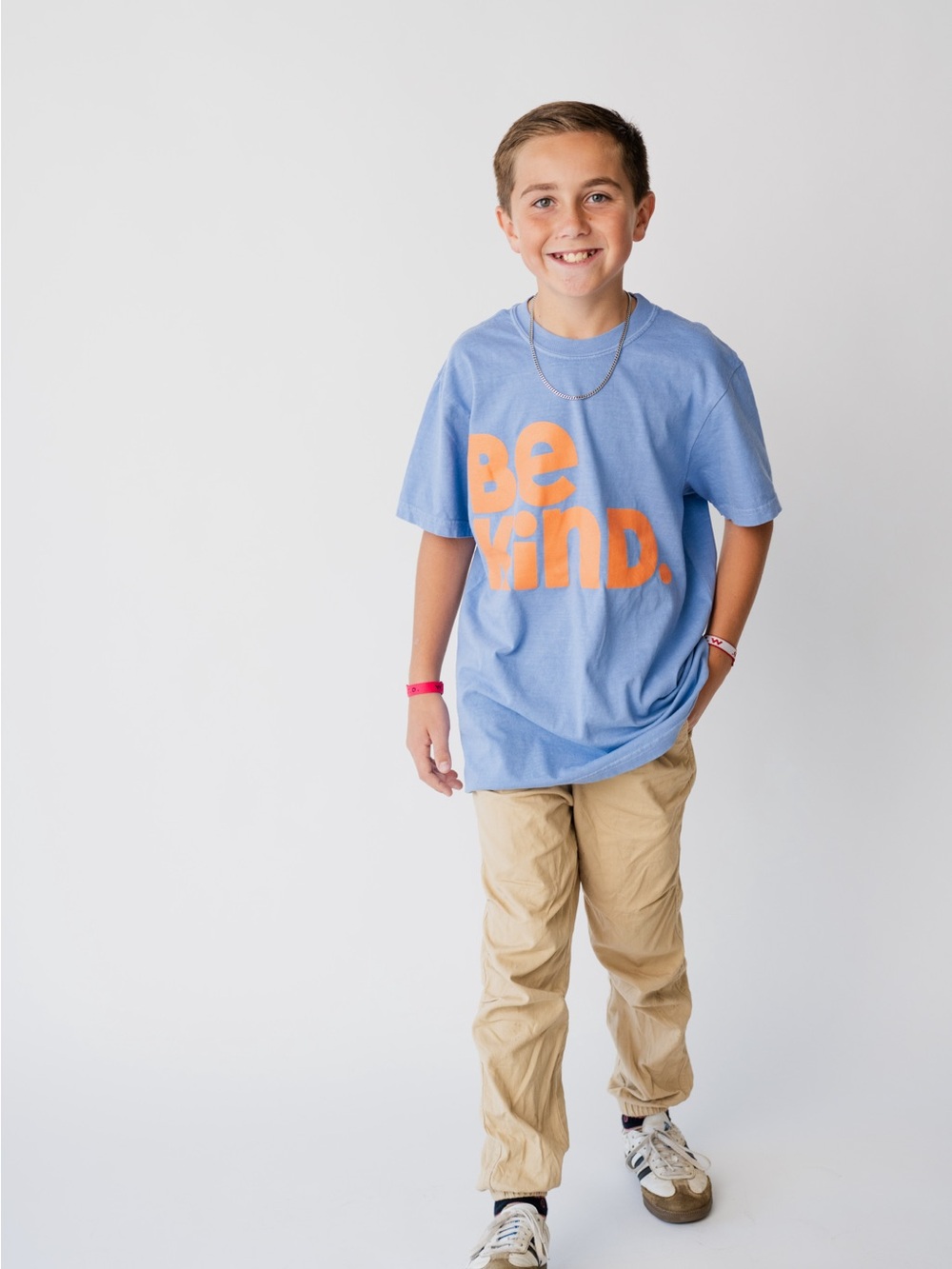 Be Kind Graphic Tee for Kids - Blue with Orange Print